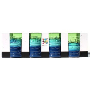 New 4 NOVOGRATZ Green Blue Acrylic Tropical Tiki 22oz Tumbler Glasses